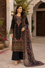 Luxury Black Embroidered Suit with Floral Dupatta | 3 Piece Formal Dress