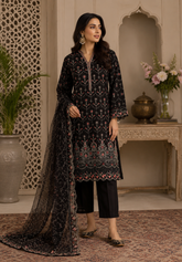Elegant Black Embroidered Salwar Kameez with Organza Dupatta – 3 Piece Formal Suit