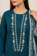Elegant Teal Blue 3-Piece Lawn Suit with Dupatta
