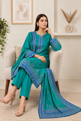 Elegant Teal Blue 3-Piece Lawn Suit with Printed Dupatta