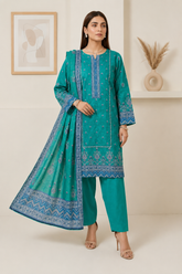 Elegant Teal Blue 3-Piece Lawn Suit with Printed Dupatta