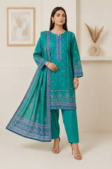 Elegant Teal Blue 3-Piece Lawn Suit with Printed Dupatta