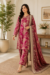 Luxury Magenta Pakistani 3 Piece Suit with Dupatta