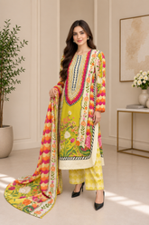 Premium Floral Printed Lawn 3-Piece Suit with Matching Dupatta