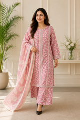 Blush Pink Floral Printed 3-Piece Suit with Dupatta