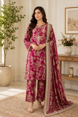 Luxury Magenta Pakistani 3 Piece Suit with Dupatta