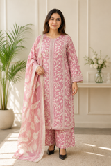 Blush Pink Floral Printed 3-Piece Suit with Dupatta