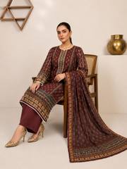 Maroon Printed 3-Piece Lawn Suit with Matching Dupatta