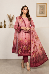 Elegant Blush Pink Floral 3-Piece Lawn Suit with Printed Dupatta