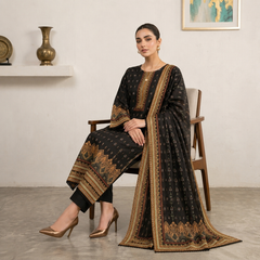 Midnight Noir Printed 3-Piece Lawn Suit with Dupatta