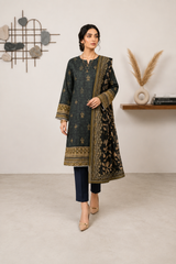 Elegant Black & Olive Green 3-Piece Lawn Suit with Printed Dupatta