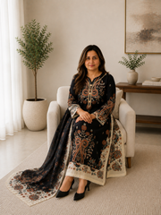 Black Embroidered 3-Piece Lawn Suit with Dupatta