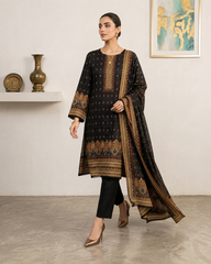 Midnight Noir Printed 3-Piece Lawn Suit with Dupatta