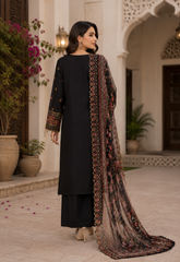 Luxury Black Embroidered Suit with Floral Dupatta | 3 Piece Formal Dress