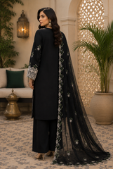 Elegant Black Embroidered Pakistani Salwar Kameez with Dupatta | Luxury 3 Piece Women’s Suit