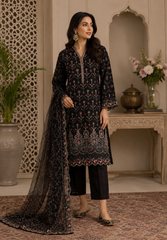 Elegant Black Embroidered Salwar Kameez with Organza Dupatta – 3 Piece Formal Suit