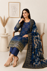 Elegant Navy Blue 3-Piece Lawn Suit with Printed Dupatta