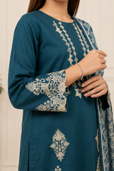 Elegant Teal Blue 3-Piece Lawn Suit with Dupatta