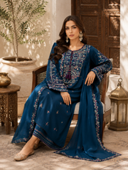 Elegant Teal Embroidered 3 Piece Suit for Women