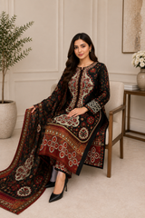 Elegant Black Firaq Style 3-Piece Lawn Suit with Printed Dupatta