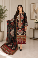 Elegant Black Firaq Style 3-Piece Lawn Suit with Printed Dupatta