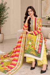 Premium Floral Printed 3-Piece Kaftan Dress with Matching Dupatta