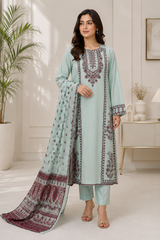 Elegant Mint Green 3-Piece Lawn Suit with Maroon Embroidery & Dupatta
