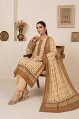 Elegant Beige Printed 3-Piece Lawn Suit with Dupatta