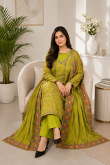 Mehreen Lime Green Paisley Embroidered 3-Piece Pakistani Suit