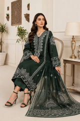Elegant Emerald Green 3-Piece Lawn Suit with Dupatta