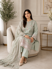 Elegant Mint Green Embroidered Salwar Kameez with Chiffon Dupatta | Luxury 3 Piece Suit