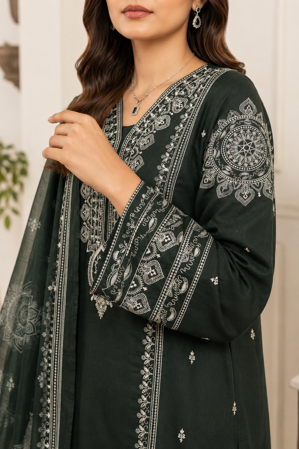 Elegant Emerald Green 3-Piece Lawn Suit with Dupatta