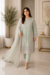 Elegant Mint Green Embroidered Salwar Kameez with Chiffon Dupatta | Luxury 3 Piece Suit