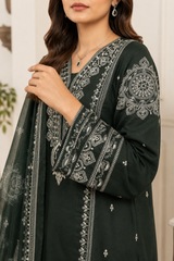 Elegant Emerald Green 3-Piece Lawn Suit with Dupatta