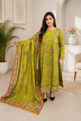 Mehreen Lime Green Paisley Embroidered 3-Piece Pakistani Suit