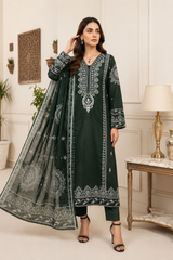 Elegant Emerald Green 3-Piece Lawn Suit with Dupatta