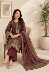 Mahogany Maroon Printed 3-Piece Suit with Dupatta