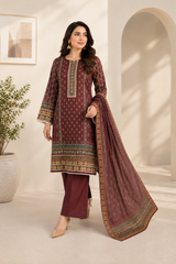 Mahogany Maroon Printed 3-Piece Suit with Dupatta
