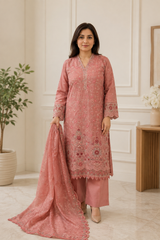 Dusty Rose Embroidered Salwar Kameez with Chiffon Dupatta | 3 Piece Women's Suit
