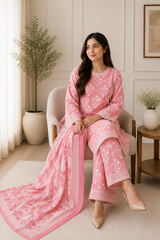Blush Pink Floral Printed 3-Piece Pakistani Suit with Matching Dupatta