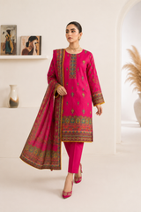 Luxury Fuchsia Printed 3-Piece Lawn Suit with Dupatta