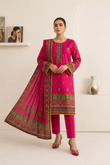 Luxury Fuchsia Printed 3-Piece Lawn Suit with Dupatta