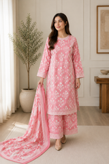 Blush Pink Floral Printed 3-Piece Pakistani Suit with Matching Dupatta