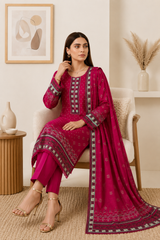 Luxury Fuchsia Pink 3-Piece Lawn Suit with Printed Dupatta