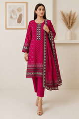 Luxury Fuchsia Pink 3-Piece Lawn Suit with Printed Dupatta