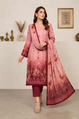 Elegant Blush Pink Floral 3-Piece Lawn Suit with Printed Dupatta