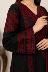 Elegant Black & Crimson Red 3-Piece Lawn Suit with Dupatta