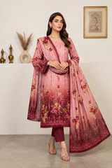 Elegant Blush Pink Floral 3-Piece Lawn Suit with Printed Dupatta