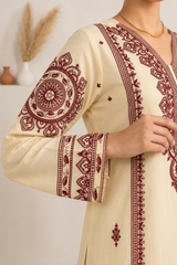 Elegant Ivory & Maroon 3-Piece Lawn Suit with Dupatta